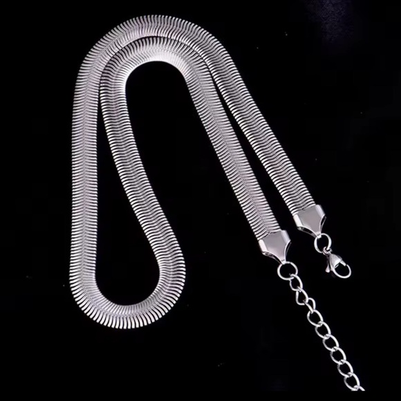 Snake Silver Herringbone Chain Necklace - Picture 2 of 3